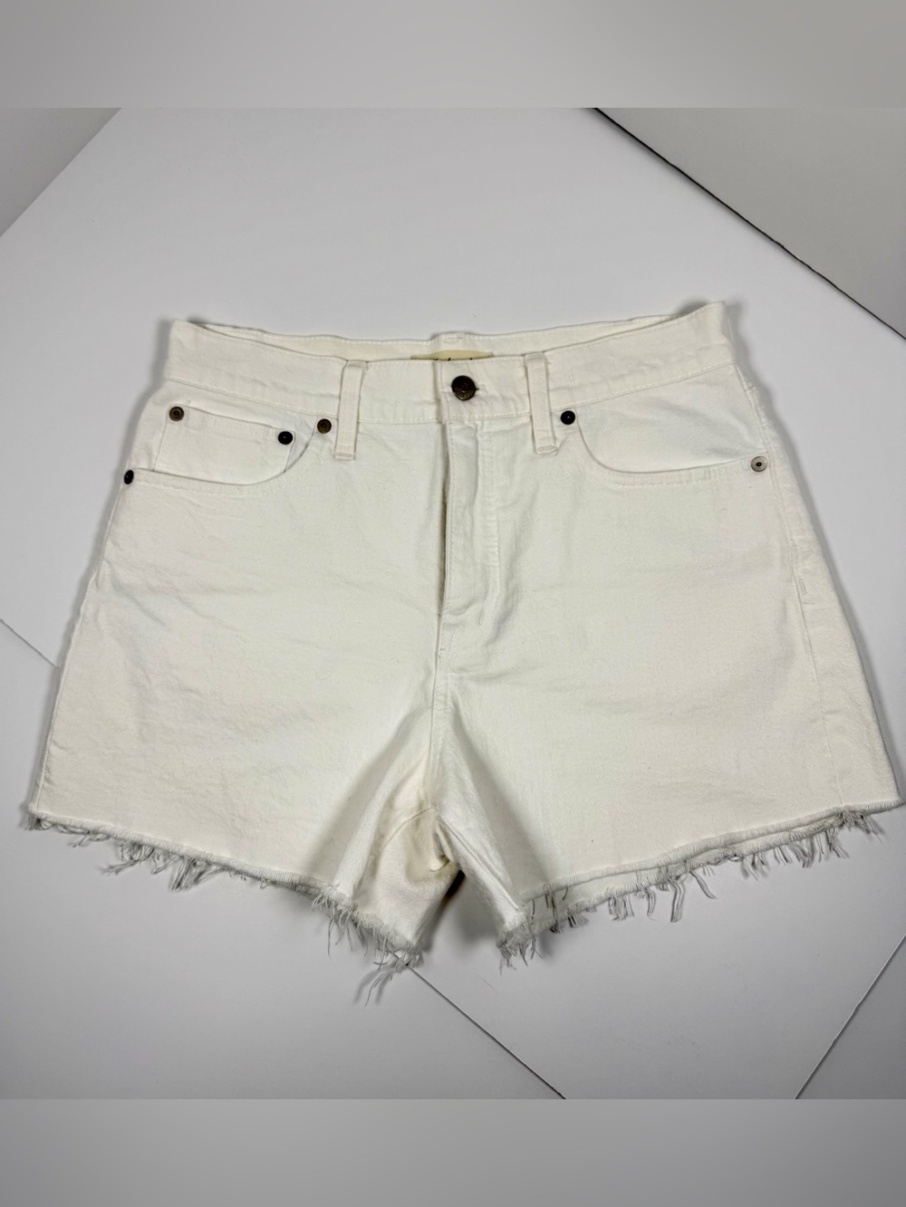 Madewell Off-White Frayed Hem Denim Shorts
